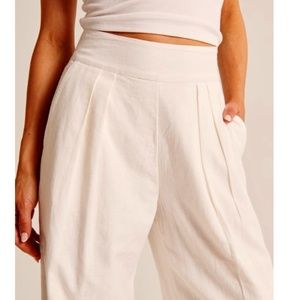 A&F Linen-Blend Ultra Wide-Leg Pant in White L Short
